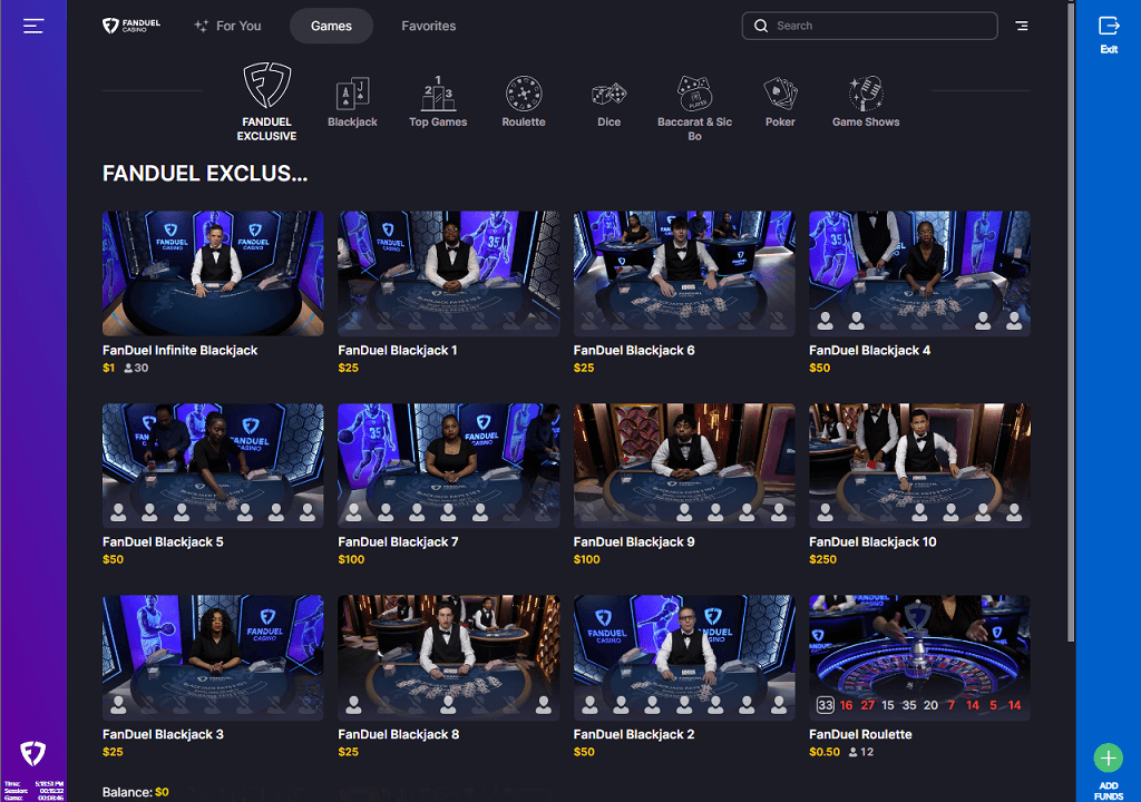 FanDuel Live Dealer Lobby
