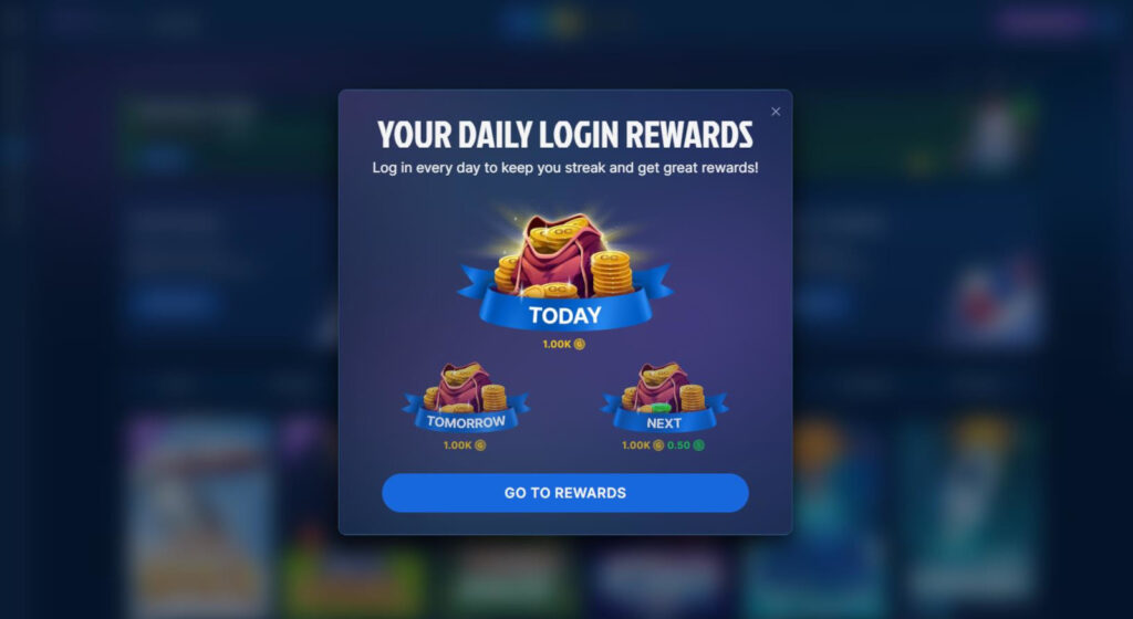 Screenshot of Zoot daily login rewards pop up banner.