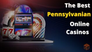 The Best Pennsylvanian online casinos written across a 3d graphic of online casino games.