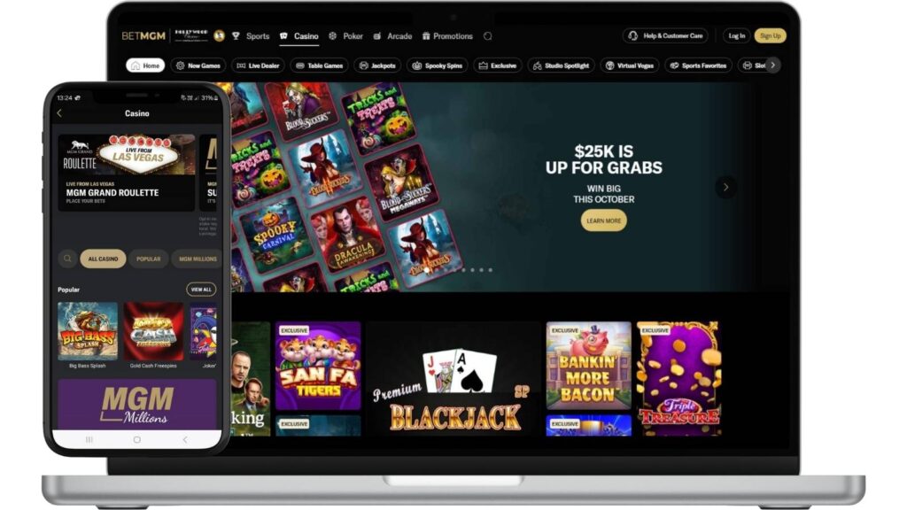 BetMGM Casino PA homepage screenshots on smartphone and desktop.