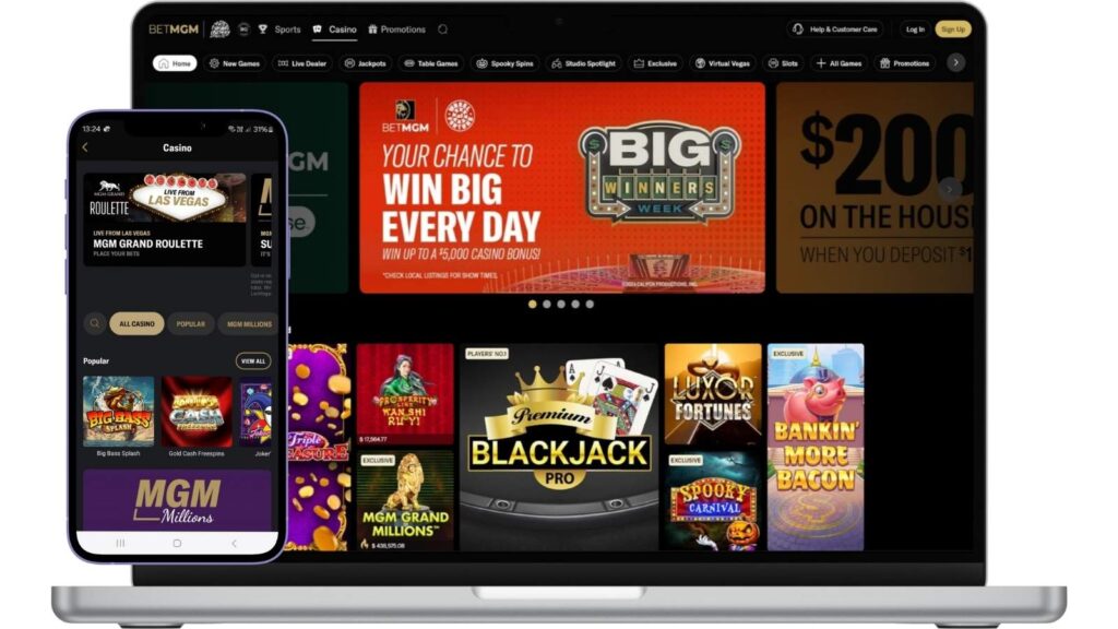 Mockups of BetMGM Casino WV on an android phone and laptop.
