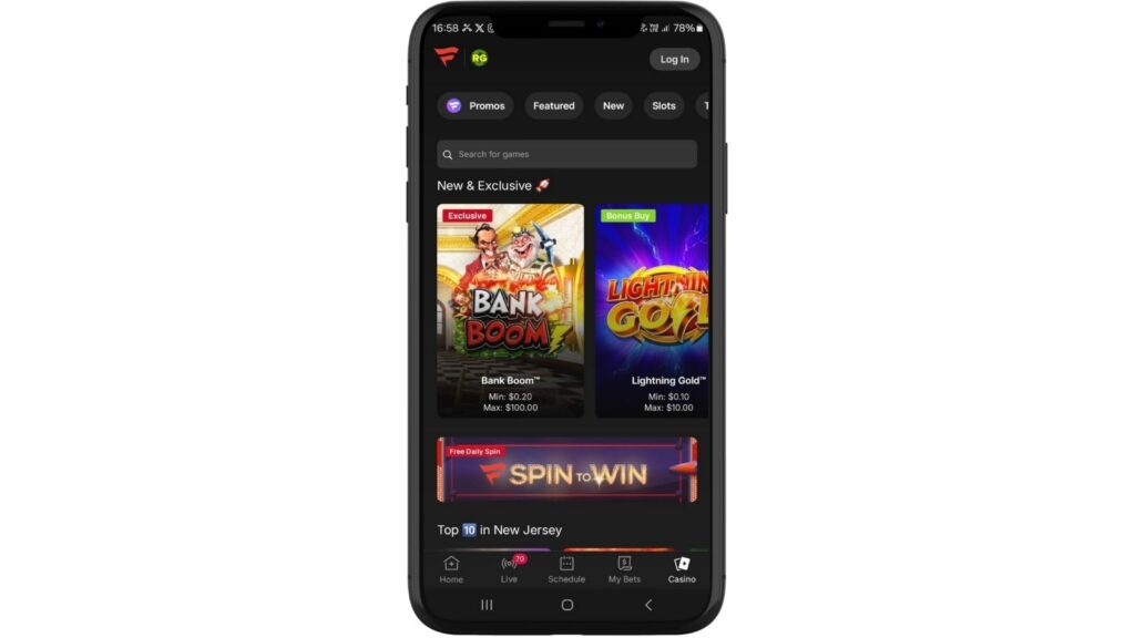 Fanatics Casino homepage on a smartphone screen mockup.