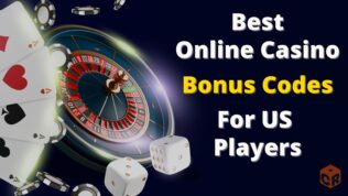 Best Online Casino Bonus Codes for US Players written beside a graphic of cards, dice and a roulette wheel.