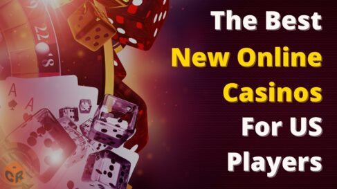 The best new online casinos for US players written next to a graphic showing various online casino games and chips.