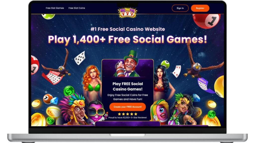 Ding Ding Ding Casino homepage on a laptop mockup.