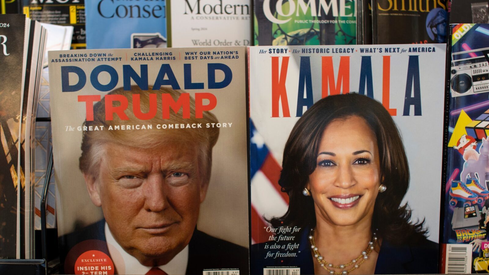 trump harris magazines