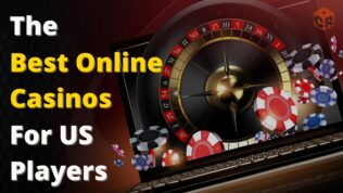 The Best Online Casinos for US players, written next to a graphic of casino games with a shaded overlay.